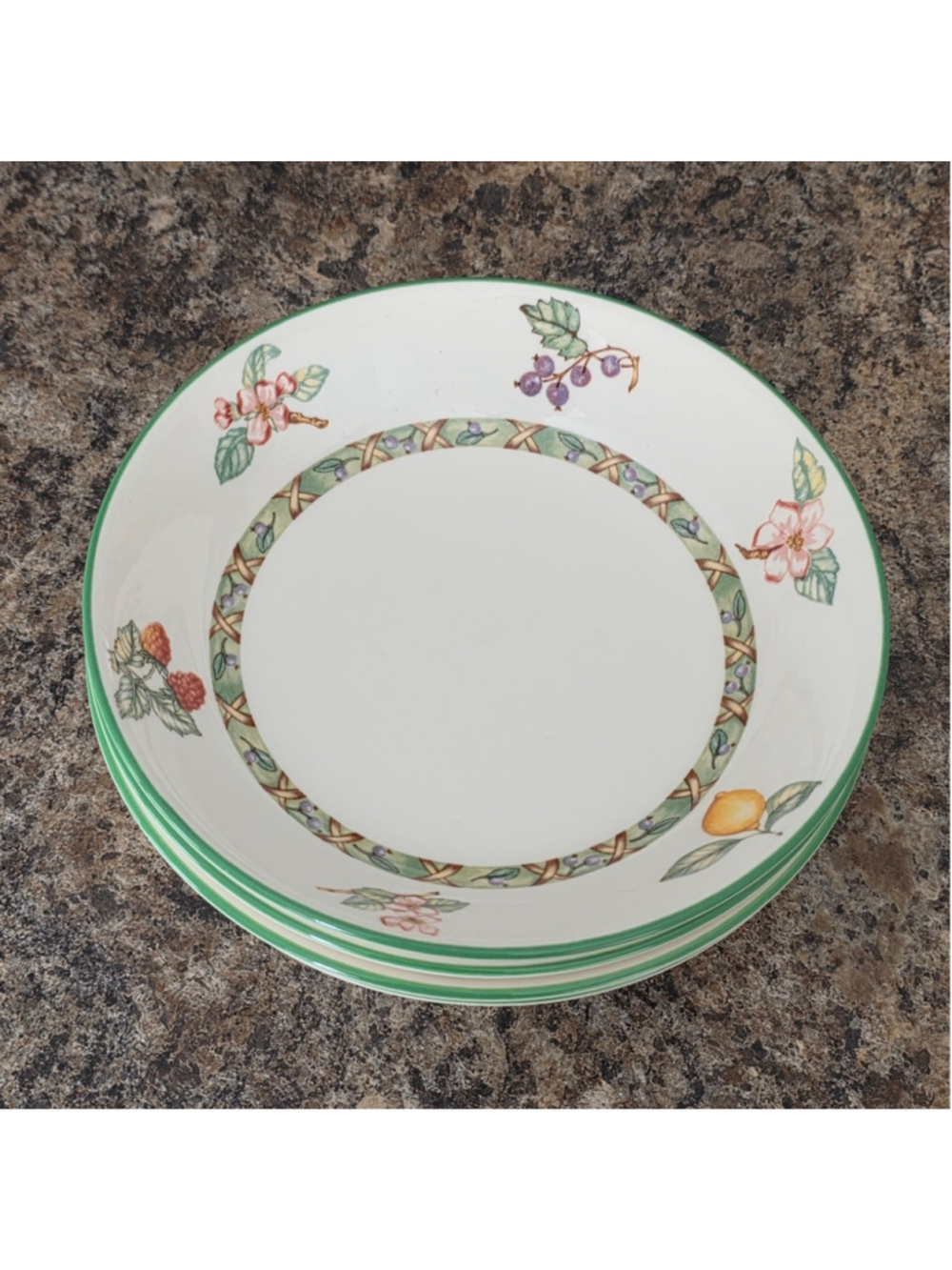 Johnson Bros England Fruit Arcadia Motif Soup Bowls Set of 4 Green Trim Floral